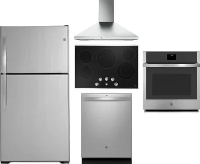 5 Piece Package Includes Refrigerator, Cooktop, Wall Oven, Hood And Dishwasher
