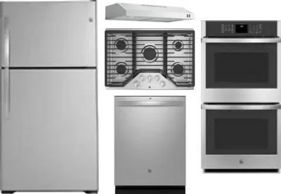 5 Piece Package Includes Refrigerator, Cooktop, Wall Oven, Hood And Dishwasher