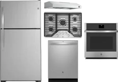5 Piece Package Includes Refrigerator, Cooktop, Wall Oven, Hood And Dishwasher