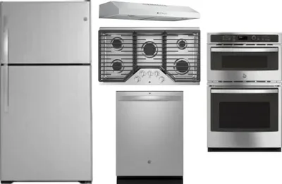 5 Piece Package Includes Refrigerator, Cooktop, Wall Oven, Hood And Dishwasher