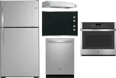 5 Piece Package Includes Refrigerator, Cooktop, Wall Oven, Hood And Dishwasher