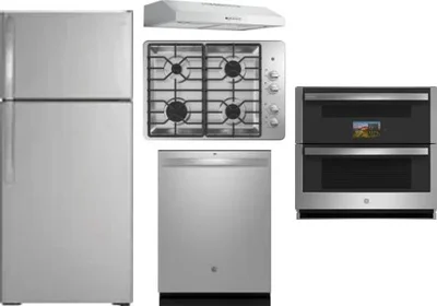 5 Piece Package Includes Refrigerator, Cooktop, Wall Oven, Hood And Dishwasher