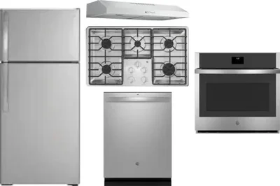 5 Piece Package Includes Refrigerator, Cooktop, Wall Oven, Hood And Dishwasher