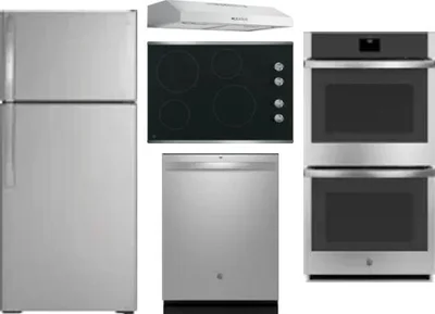 5 Piece Package Includes Refrigerator, Cooktop, Wall Oven, Hood And Dishwasher