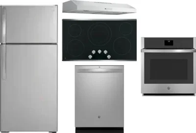 5 Piece Package Includes Refrigerator, Cooktop, Wall Oven, Hood And Dishwasher