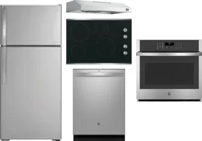 5 Piece Package Includes Refrigerator, Cooktop, Wall Oven, Hood And Dishwasher