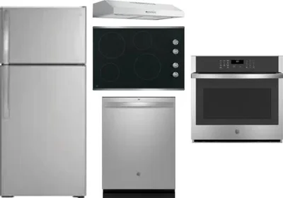 5 Piece Package Includes Refrigerator, Cooktop, Wall Oven, Hood And Dishwasher