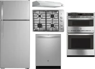 5 Piece Package Includes Refrigerator, Cooktop, Wall Oven, Hood And Dishwasher