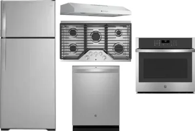 5 Piece Package Includes Refrigerator, Cooktop, Wall Oven, Hood And Dishwasher