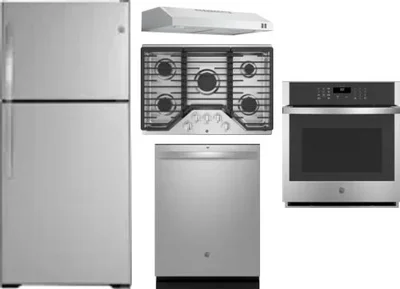 5 Piece Package Includes Refrigerator, Cooktop, Wall Oven, Hood And Dishwasher
