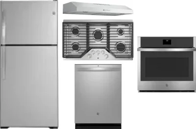 5 Piece Package Includes Refrigerator, Cooktop, Wall Oven, Hood And Dishwasher