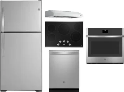 5 Piece Package Includes Refrigerator, Cooktop, Wall Oven, Hood And Dishwasher
