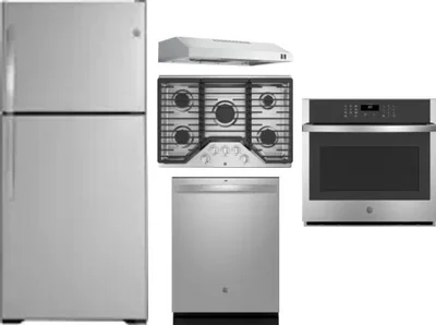 5 Piece Package Includes Refrigerator, Cooktop, Wall Oven, Hood And Dishwasher