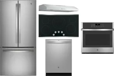 5 Piece Package Includes Refrigerator, Cooktop, Wall Oven, Hood And Dishwasher