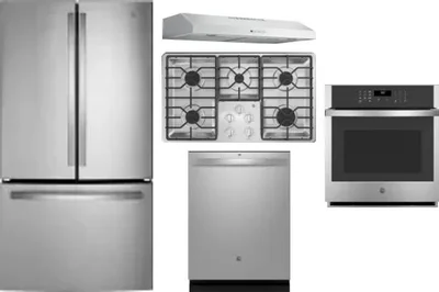 5 Piece Package Includes Refrigerator, Cooktop, Wall Oven, Hood And Dishwasher