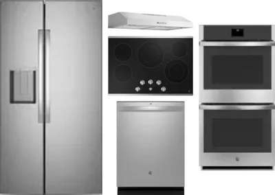 5 Piece Package Includes Refrigerator, Cooktop, Wall Oven, Hood And Dishwasher