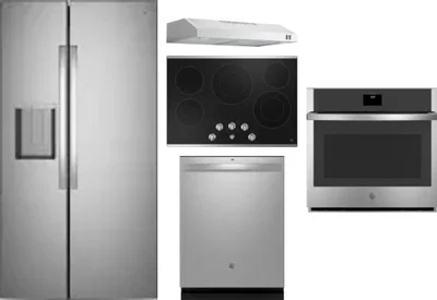 5 Piece Package Includes Refrigerator, Cooktop, Wall Oven, Hood And Dishwasher
