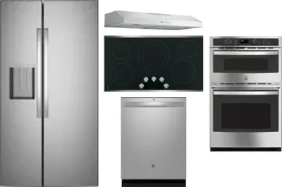5 Piece Package Includes Refrigerator, Cooktop, Wall Oven, Hood And Dishwasher