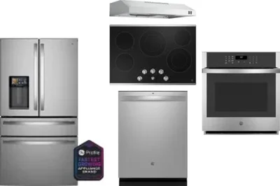 5 Piece Package Includes Refrigerator, Cooktop, Wall Oven, Hood And Dishwasher