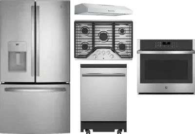 5 Piece Package Includes Refrigerator, Cooktop, Wall Oven, Hood And Dishwasher