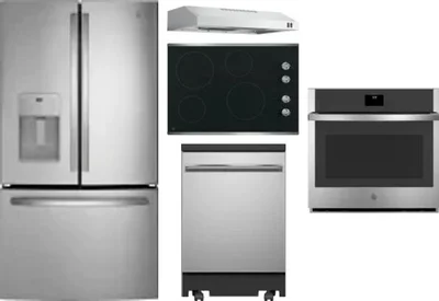 5 Piece Package Includes Refrigerator, Cooktop, Wall Oven, Hood And Dishwasher