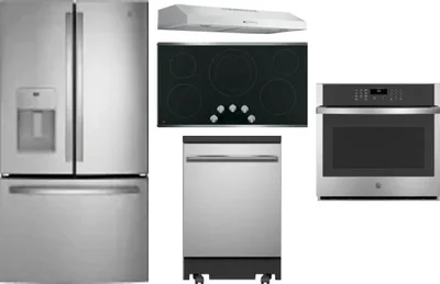 5 Piece Package Includes Refrigerator, Cooktop, Wall Oven, Hood And Dishwasher