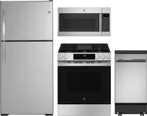 4 Piece Package Includes Refrigerator, Range, Microwave And Dishwasher