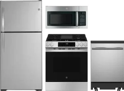 4 Piece Package Includes Refrigerator, Range, Microwave And Dishwasher