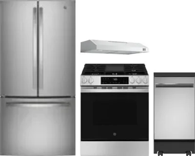 4 Piece Package Includes Refrigerator, Range, Hood And Dishwasher