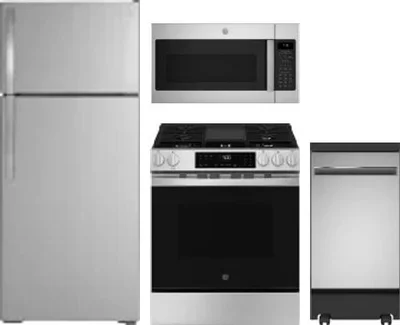 4 Piece Package Includes Refrigerator, Range, Microwave And Dishwasher