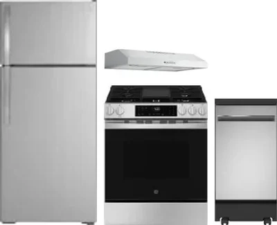 4 Piece Package Includes Refrigerator, Range, Hood And Dishwasher