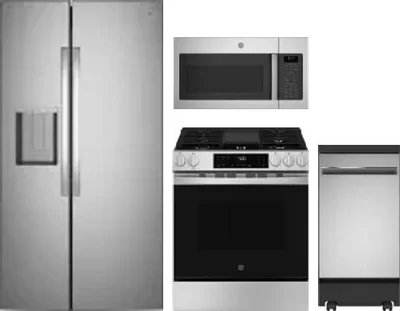4 Piece Package Includes Refrigerator, Range, Microwave And Dishwasher