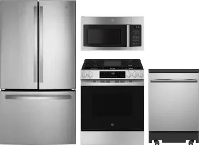 4 Piece Package Includes Refrigerator, Range, Microwave And Dishwasher