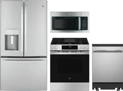 4 Piece Package Includes Refrigerator, Range, Microwave And Dishwasher