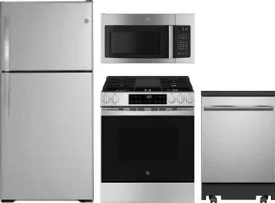 4 Piece Package Includes Refrigerator, Range, Microwave And Dishwasher