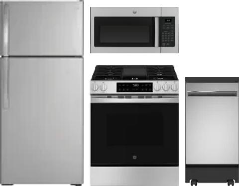 4 Piece Package Includes Refrigerator, Range, Microwave And Dishwasher