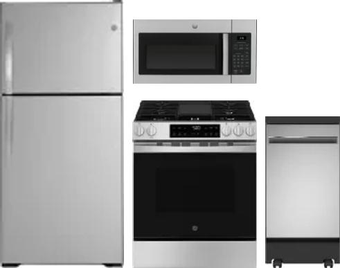 4 Piece Package Includes Refrigerator, Range, Microwave And Dishwasher