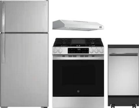 4 Piece Package Includes Refrigerator, Range, Hood And Dishwasher
