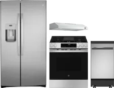 4 Piece Package Includes Refrigerator, Range, Hood And Dishwasher