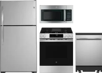 4 Piece Package Includes Refrigerator, Range, Microwave And Dishwasher