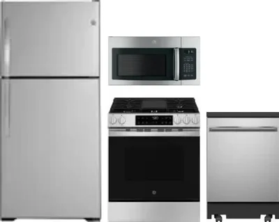 4 Piece Package Includes Refrigerator, Range, Microwave And Dishwasher
