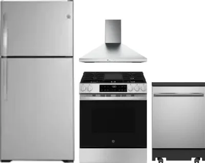 4 Piece Package Includes Refrigerator, Range, Hood And Dishwasher