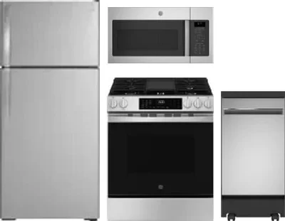 4 Piece Package Includes Refrigerator, Range, Microwave And Dishwasher