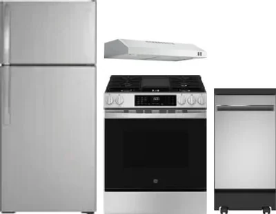 4 Piece Package Includes Refrigerator, Range, Hood And Dishwasher