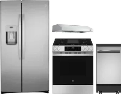 4 Piece Package Includes Refrigerator, Range, Hood And Dishwasher
