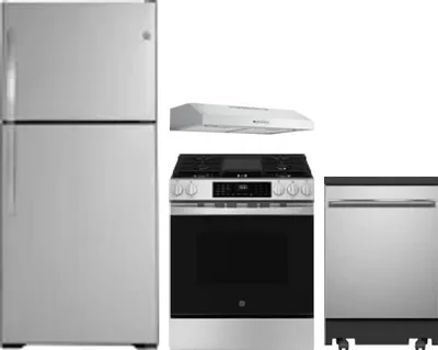 4 Piece Package Includes Refrigerator, Range, Hood And Dishwasher
