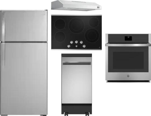 5 Piece Package Includes Refrigerator, Cooktop, Wall Oven, Hood And Dishwasher