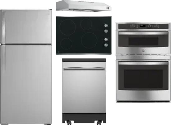 5 Piece Package Includes Refrigerator, Cooktop, Wall Oven, Hood And Dishwasher