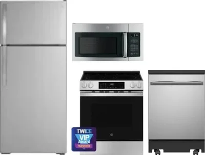 4 Piece Package Includes Refrigerator, Range, Microwave And Dishwasher