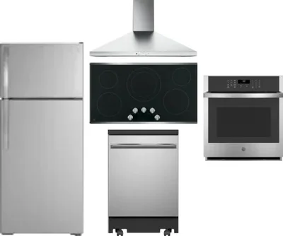 5 Piece Package Includes Refrigerator, Cooktop, Wall Oven, Hood And Dishwasher